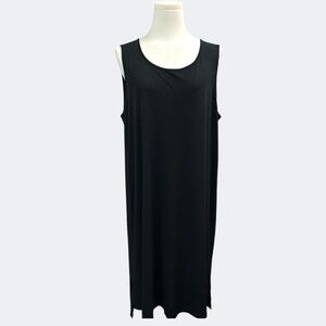 Eileen Fisher Dress Womens Petite Large Black 100% Silk Sleeveless Tank‎ Midi